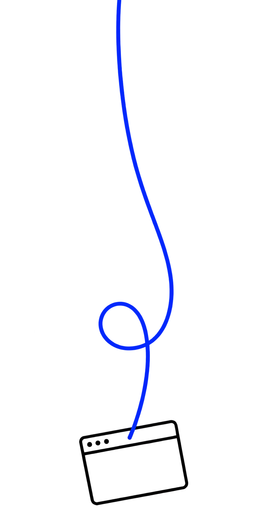 A little browser hanging by a blue thread